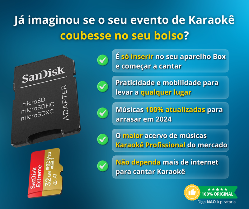 Memory Card 128GB Com 18.000 Músicas Karaoke + Aplicativo de Karaoke Android Com Pontuação