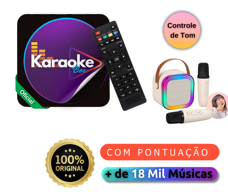 Aparelho TV Karaoke Box 18 Mil Músicas Com Pontuação Sistema de Busca Numeração e Alteração de Tonalidade + 2 Mic C/ Fio