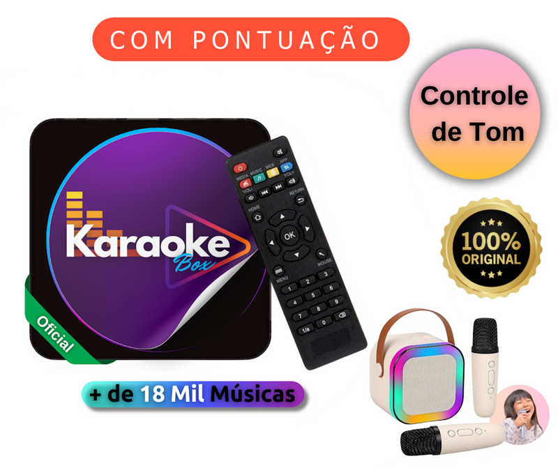 Aparelho TV Karaoke Box 18 Mil Músicas Com Pontuação Sistema de Busca Numeração e Alteração de Tonalidade + 2 Mic C/ Fio