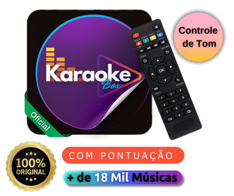 Aparelho Karaoke Box PRO™ | + de 18 Mil Músicas Karaokê com Pontuação, Fila de Espera e Sistema de Busca