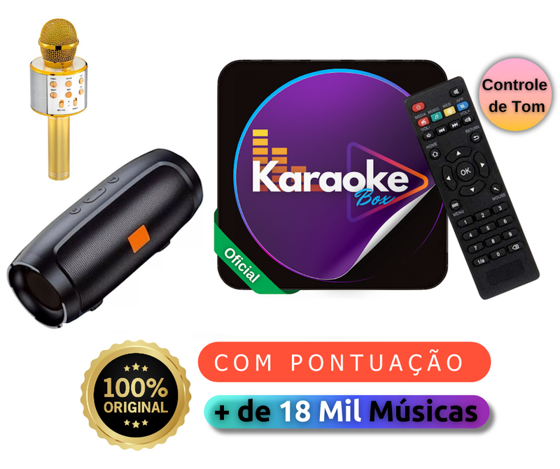 Aparelho TVKaraoke Box 18 Mil Músicas Com Pontuação, Sistema de Busca, Numeração e Alteração de Tonalidade + Mic S/Fio e CX Som