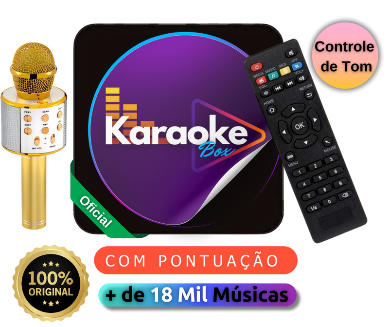 Aparelho TVKaraoke Box 18 Mil Músicas Com Pontuação, Sistema de Busca, Numeração e Alteração de Tonalidade + Mic S/Fio e CX Som