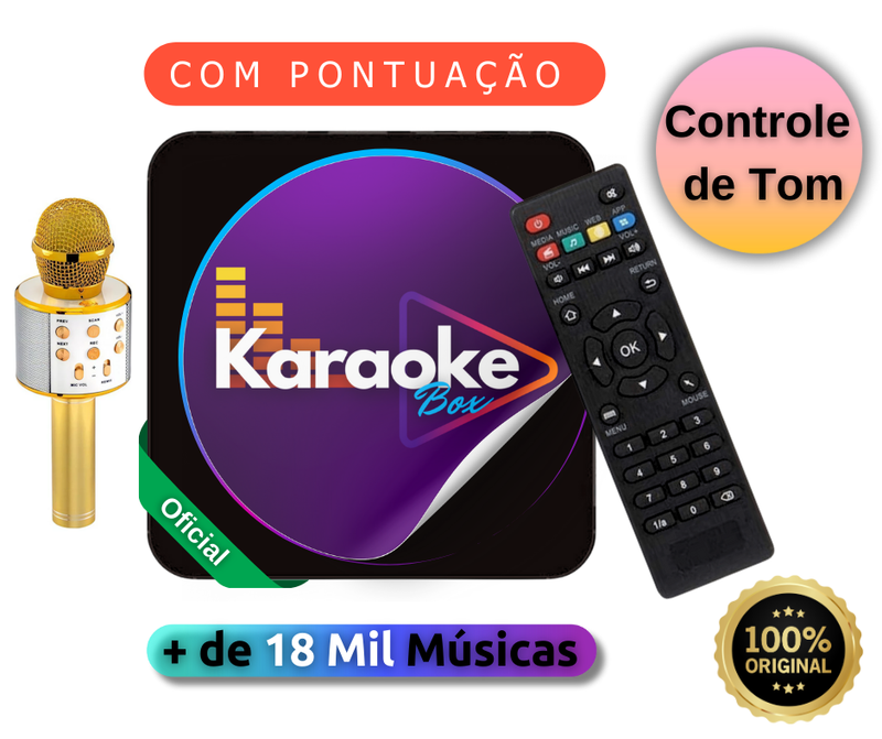 Aparelho TVKaraoke Box 18 Mil Músicas Com Pontuação, Sistema de Busca, Numeração e Alteração de Tonalidade + Mic S/Fio e CX Som