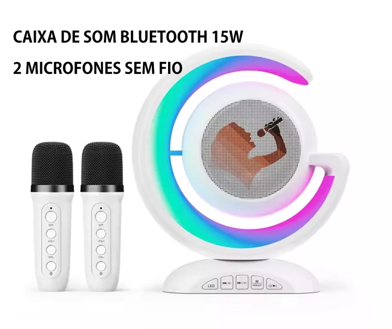 Caixa de Som Bluetooth com 2 Microfones Sem Fio