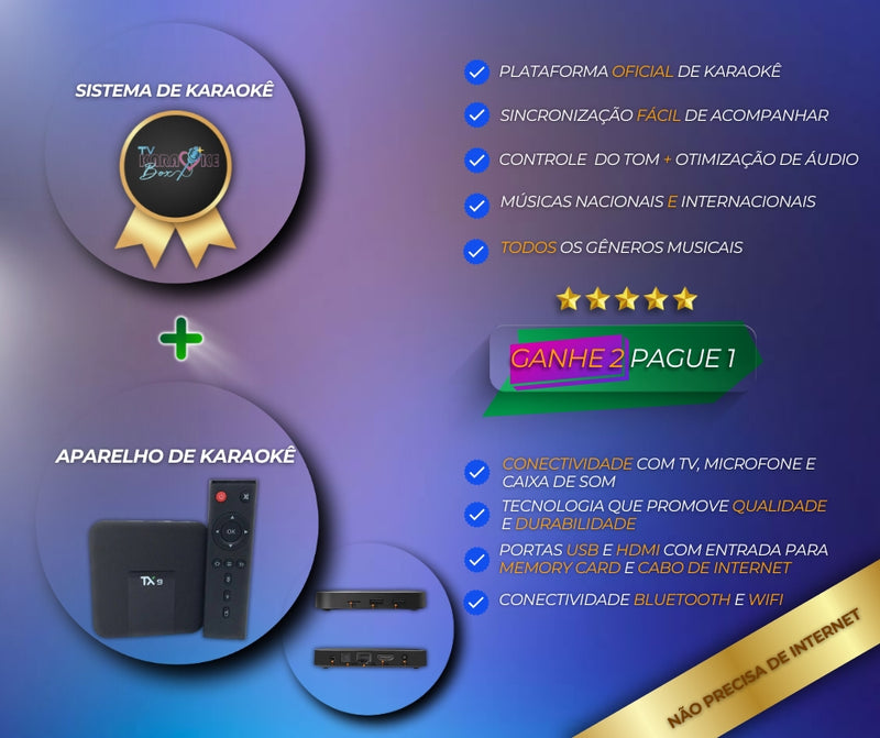 Aparelho Karaoke Box PRO™ | + de 18 Mil Músicas Karaokê com Pontuação, Fila de Espera e Sistema de Busca